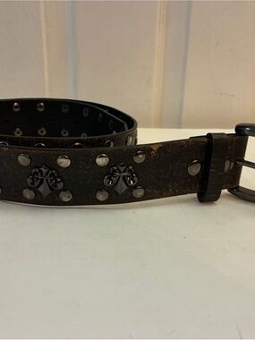 VTG Metropark Studded Fleur De Lis Leather Belt Y2K Goth Grunge Size 36